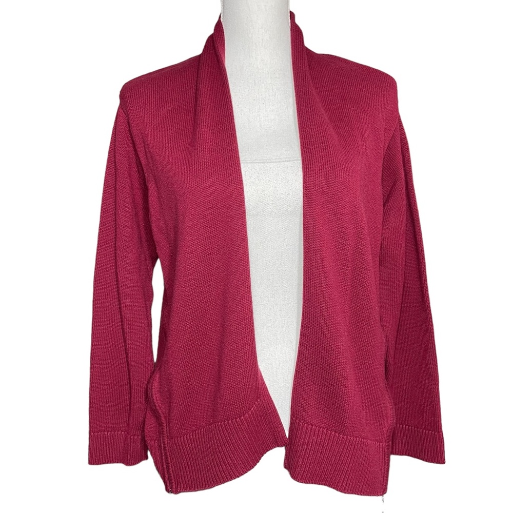 J. Jill Cardigan PM Petite M Cotton Blend Burgundy Zipper Side Vent Sweater Open